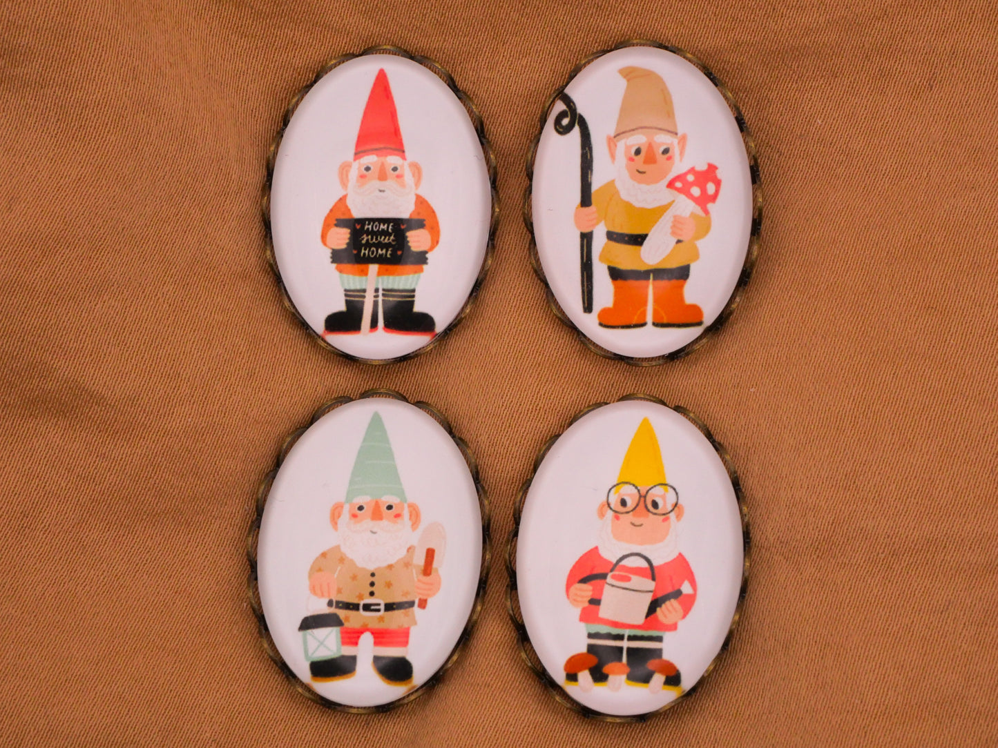 Garden Gnome Oval Glass Bronze Metal Button Various 18x26mm