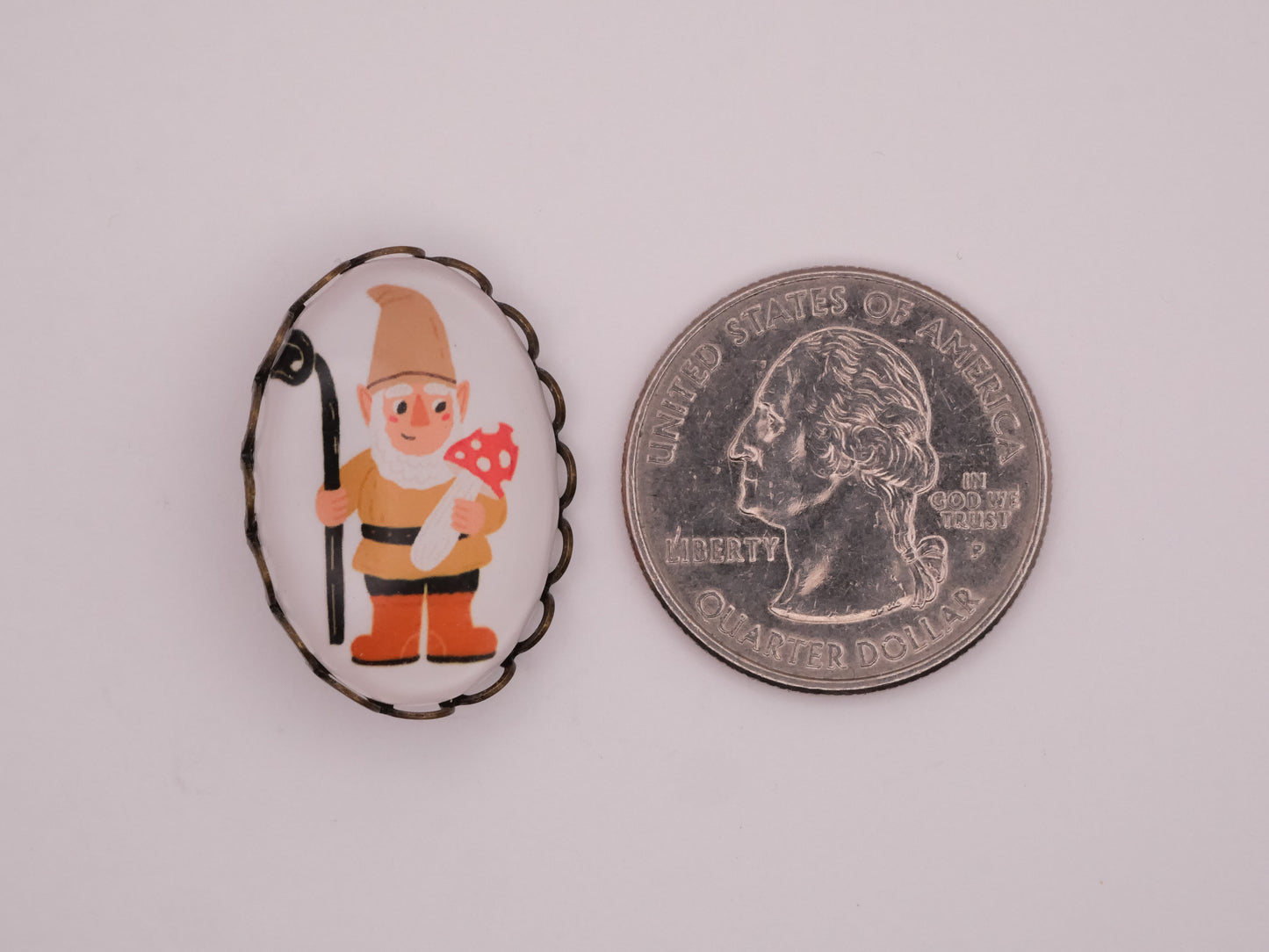 Garden Gnome Oval Glass Bronze Metal Button Various 18x26mm