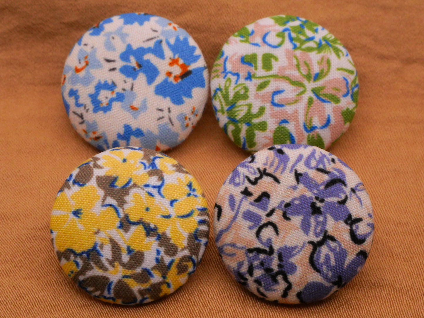 Flower Floral Pattern Fabric Covered Button Various 25mm