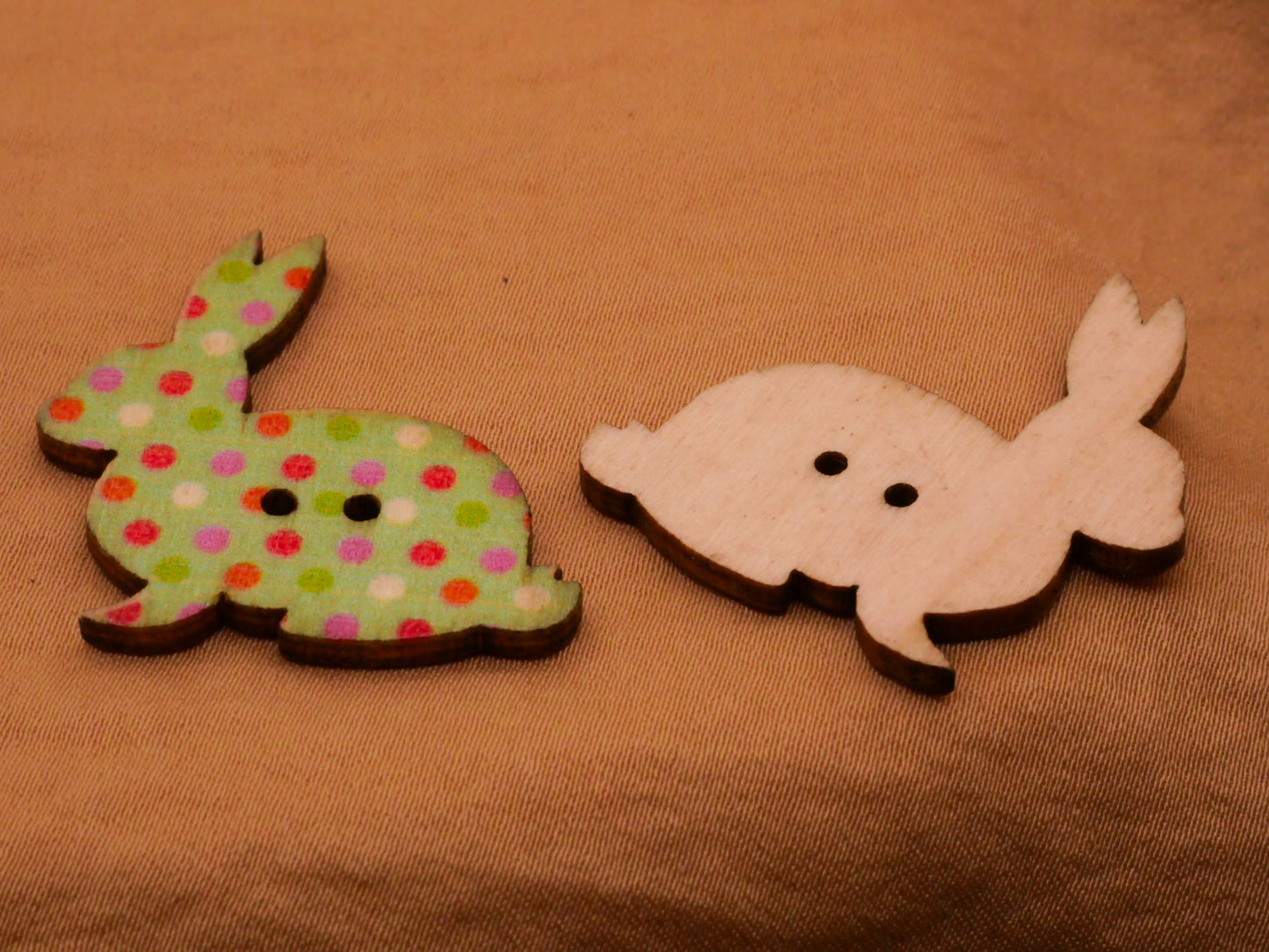 Bunny Rabbit Colorful Patterns Wood Set of Ten Buttons 30mm
