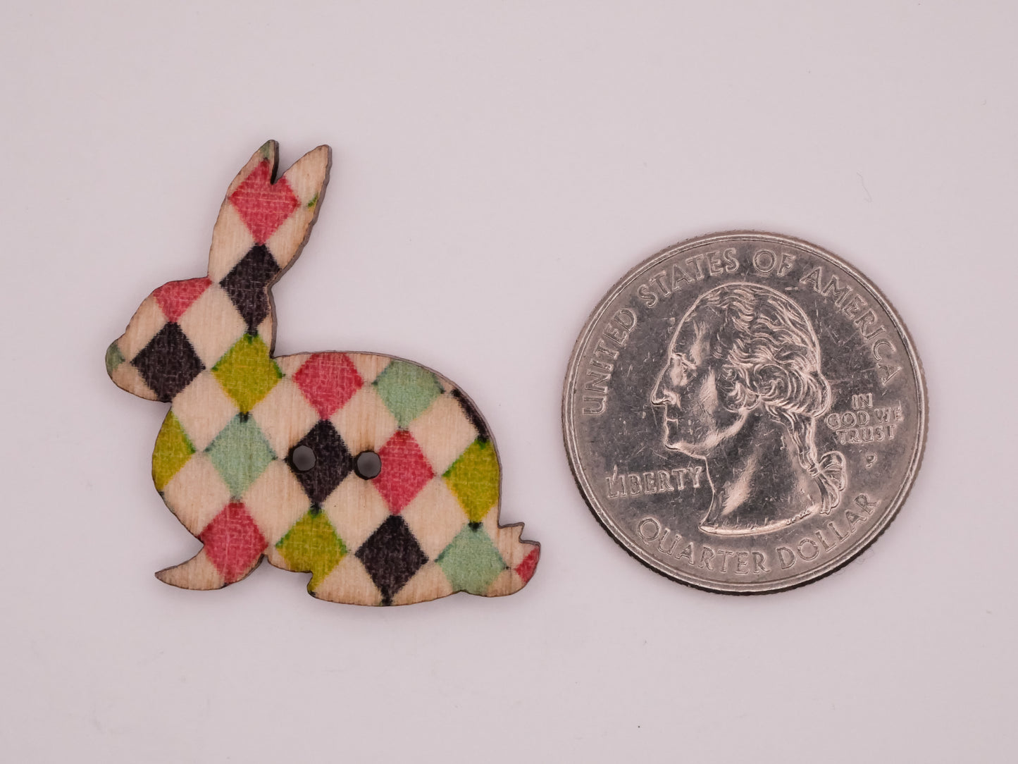 Bunny Rabbit Colorful Patterns Wood Set of Ten Buttons 30mm