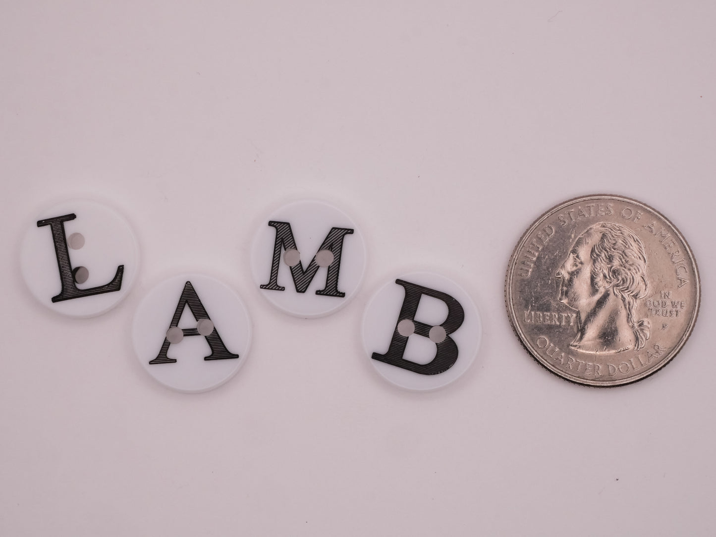 Lamb Verbal Letters Plastic Set of Four Buttons 15mm