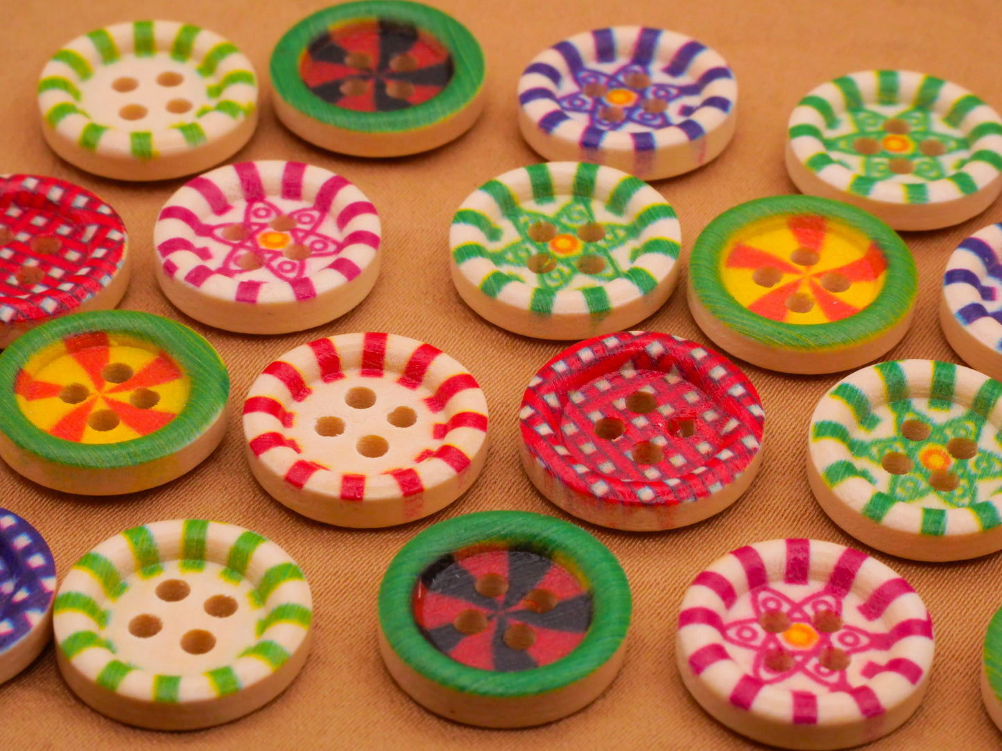Flower Burst Bold Colors Wood Set of Twenty Buttons 15mm