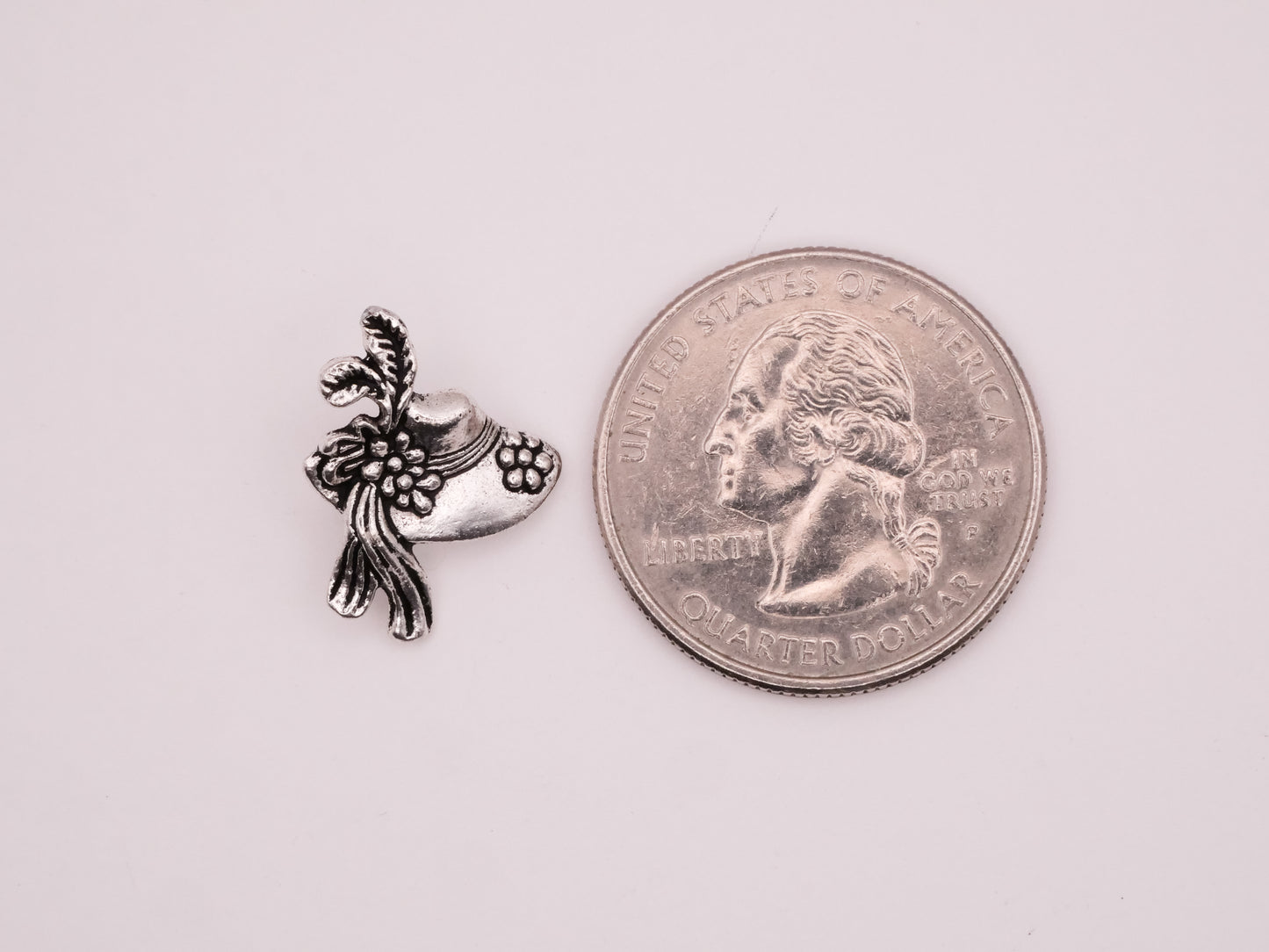 Hat Bonnet Flower Feather Silver Metal Button 14x18mm