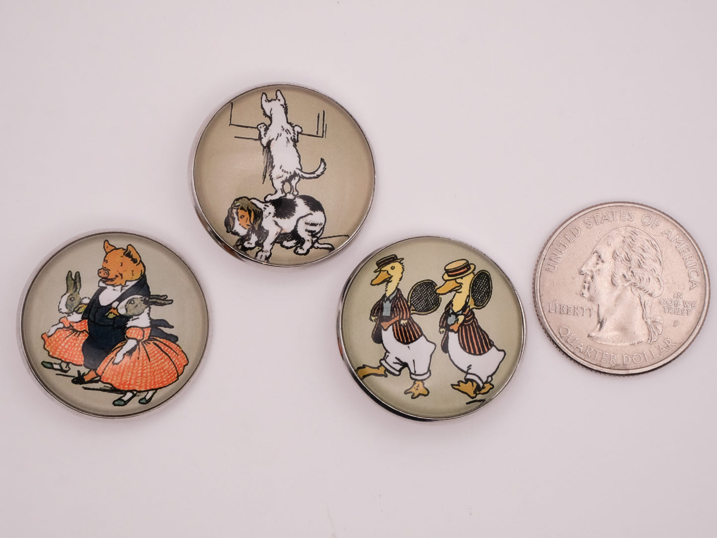 Cecil Aldins Merry Party Animal Illustration Glass Silver Metal Button Various 27mm
