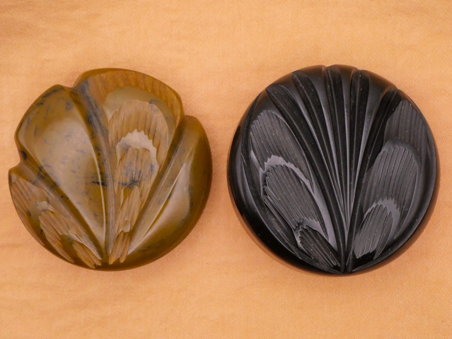 Plume Feather Carved Bakelite Early Plastic Large Button Various 43-44mm