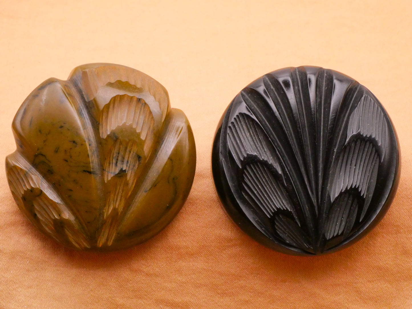 Plume Feather Carved Bakelite Early Plastic Large Button Various 43-44mm