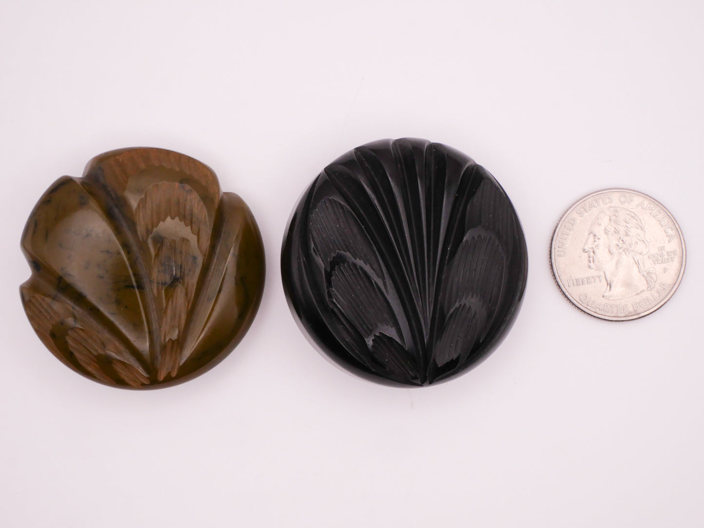 Plume Feather Carved Bakelite Early Plastic Large Button Various 43-44mm