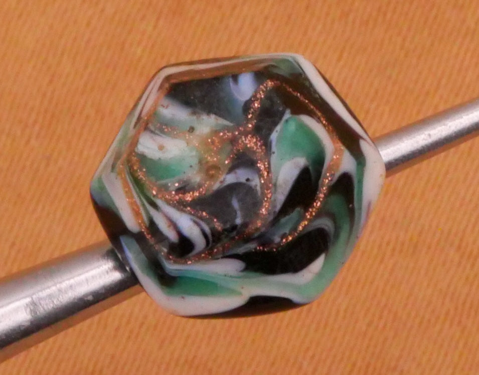Hexagon Black Glass Marbled White Teal Gold Glitter Swirl Back Button 10mm