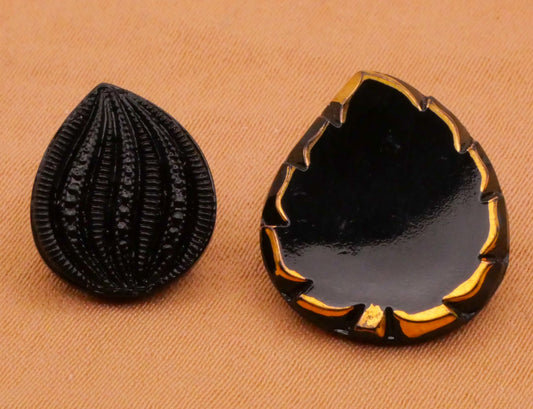 Leaf Feather Vintage Black Glass Button Various 11-18mm