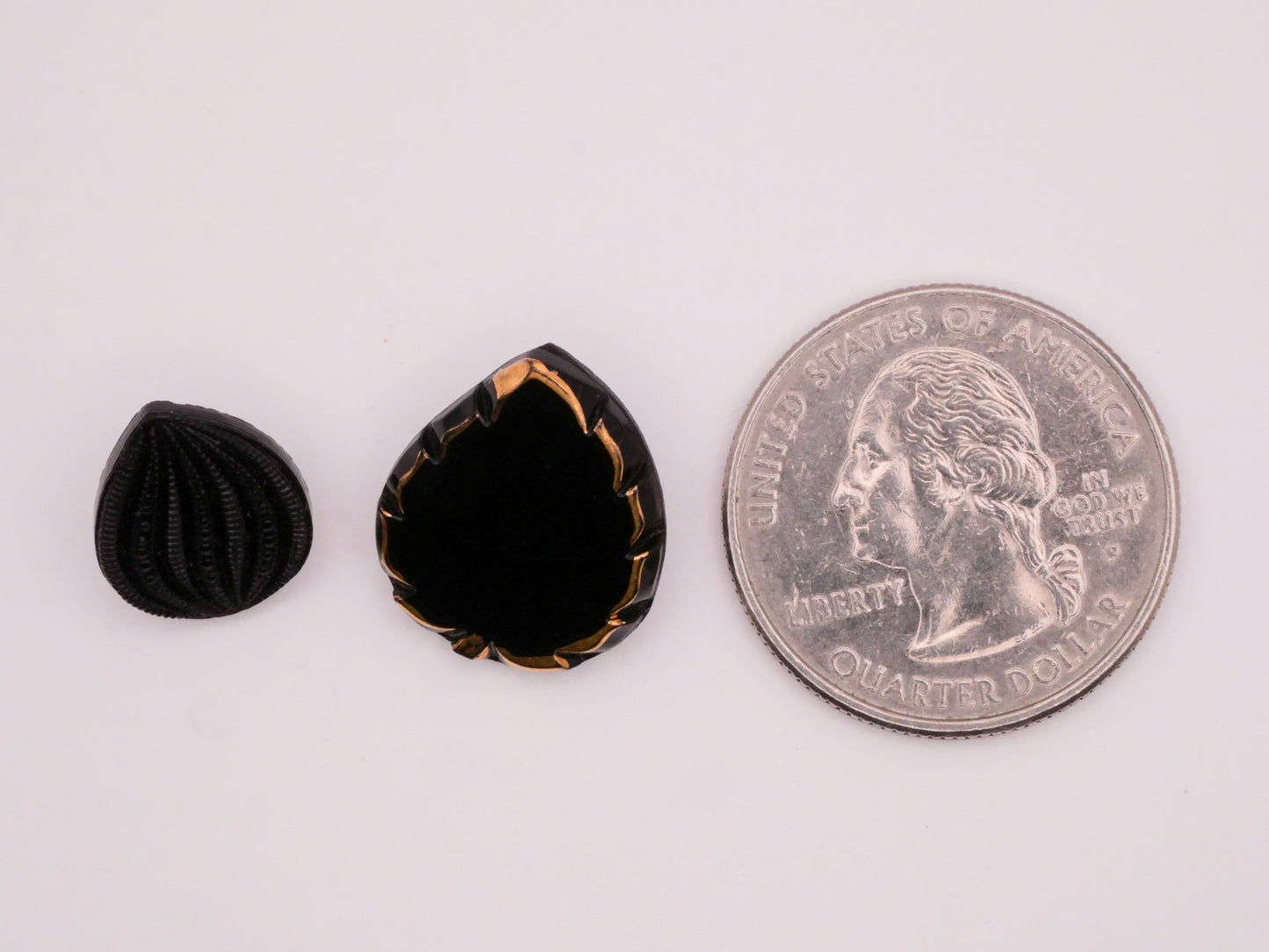 Leaf Feather Vintage Black Glass Button Various 11-18mm