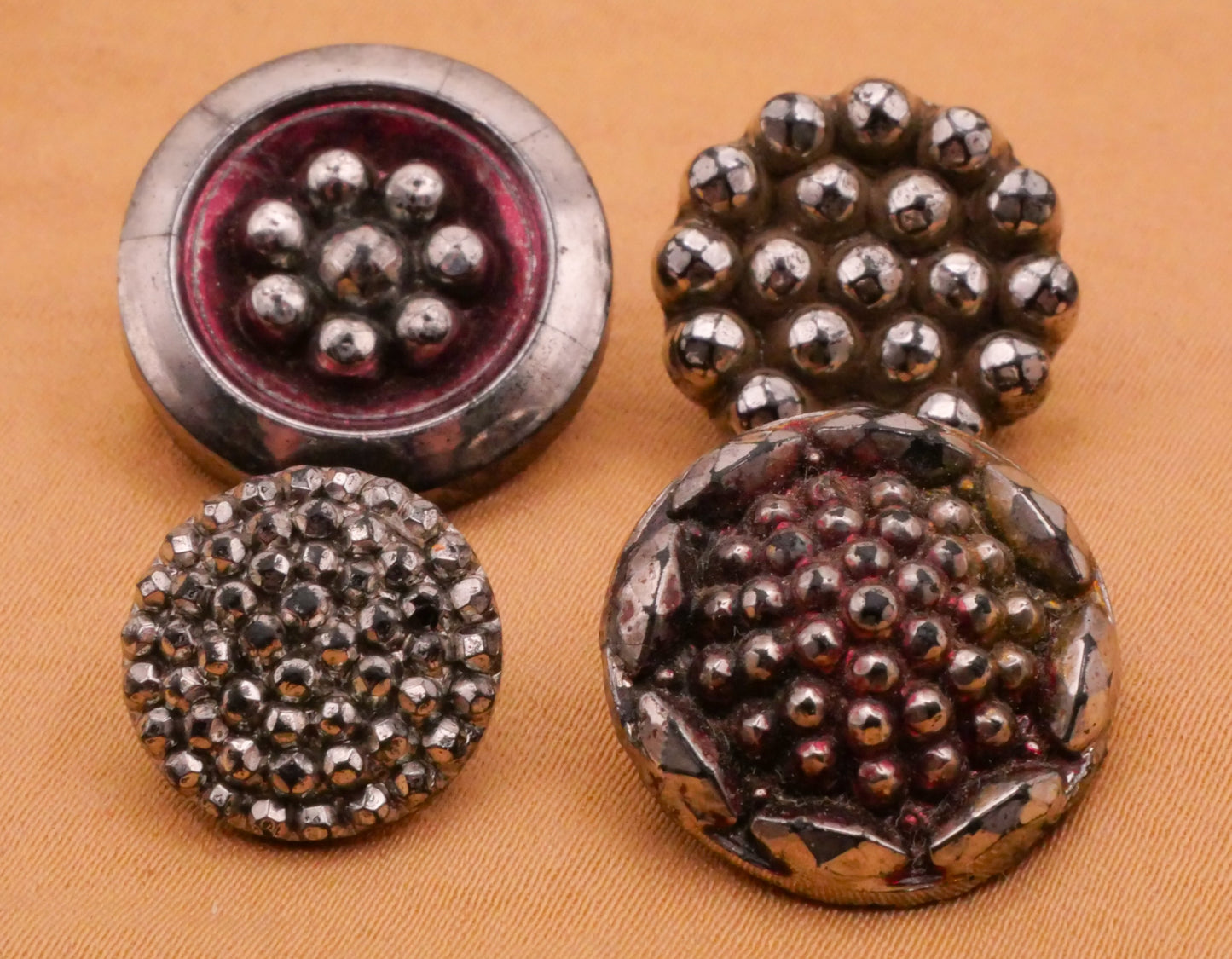 Steel Cut Look Silver Luster Black Glass Button Various 13-19mm