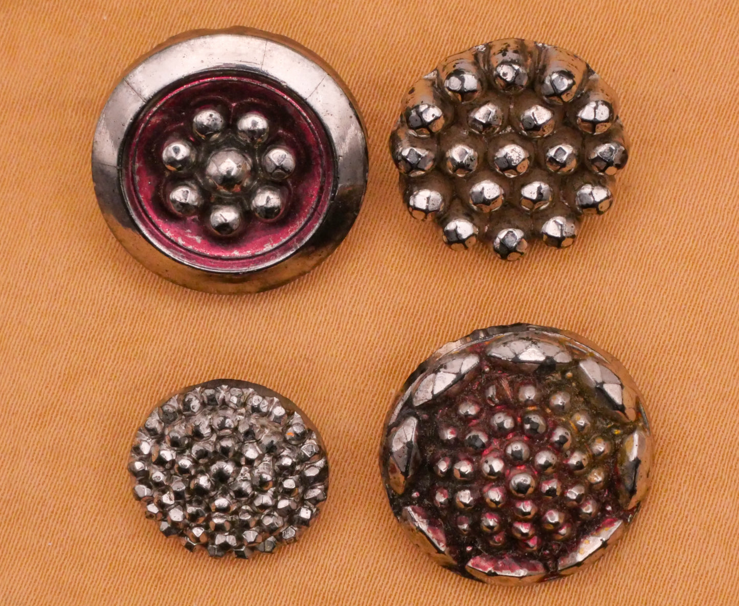 Steel Cut Look Silver Luster Black Glass Button Various 13-19mm