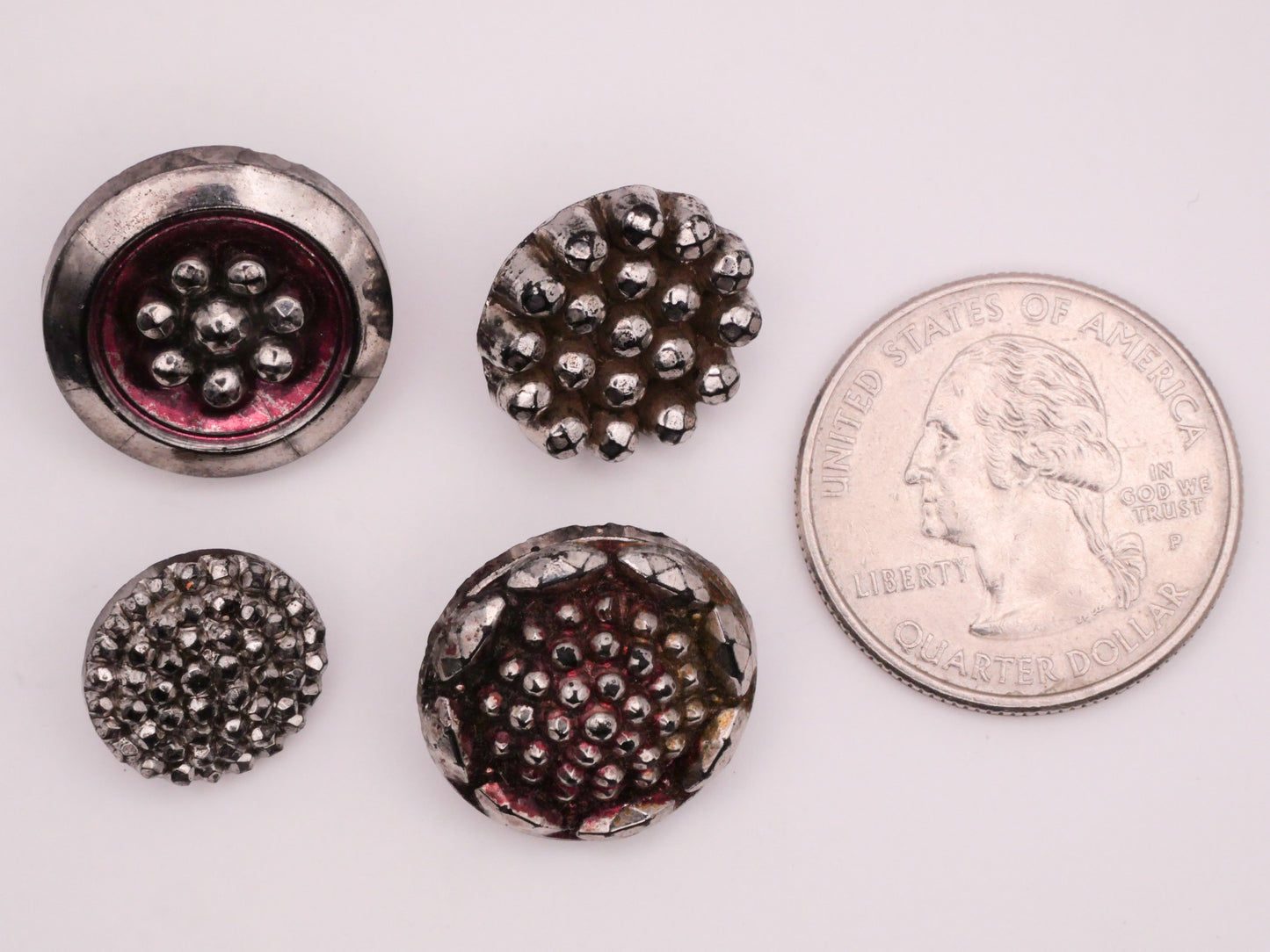 Steel Cut Look Silver Luster Black Glass Button Various 13-19mm