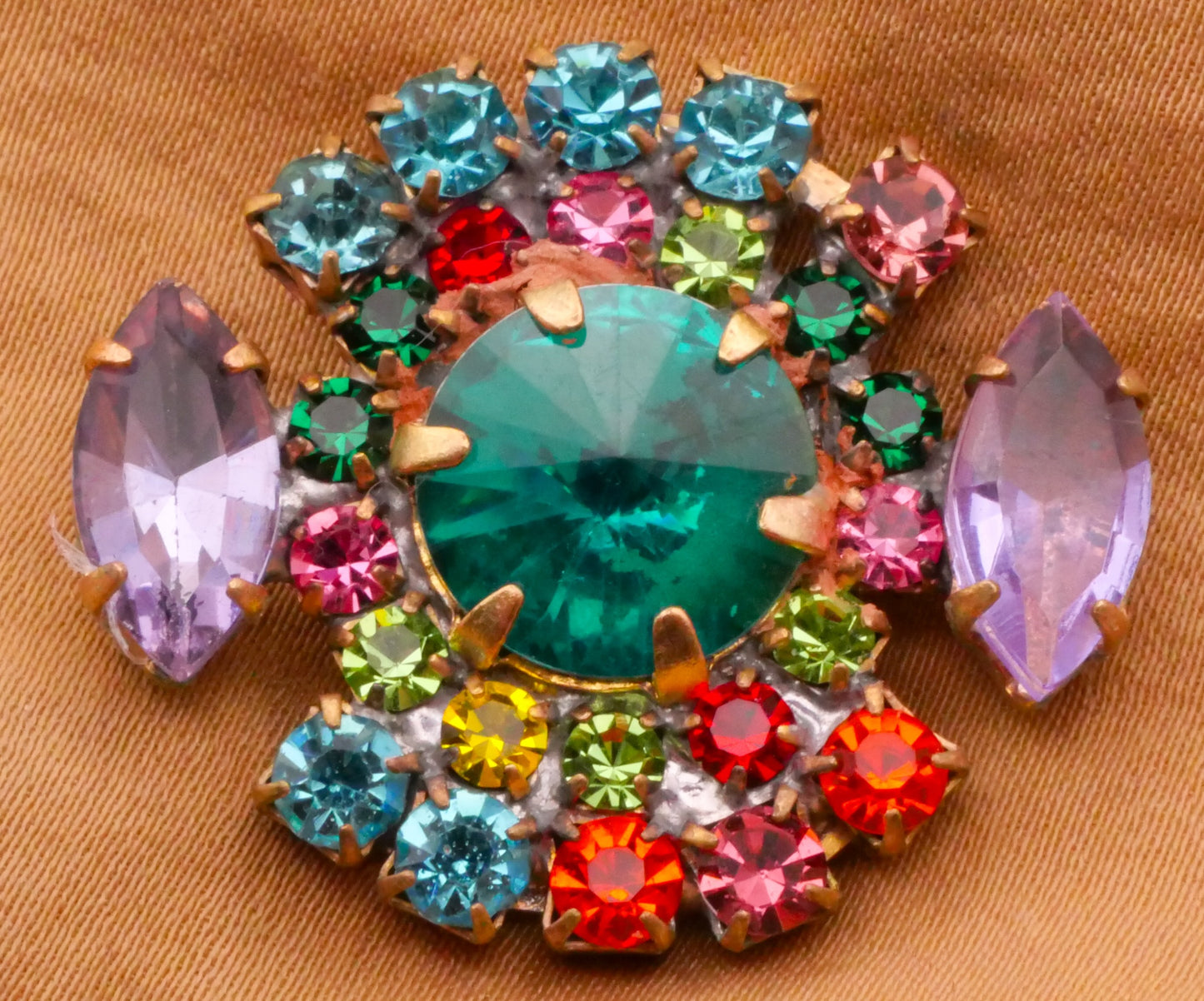 Peacock Green Center Colorful Czech Glass Rhinestone Metal Button 28x32mm