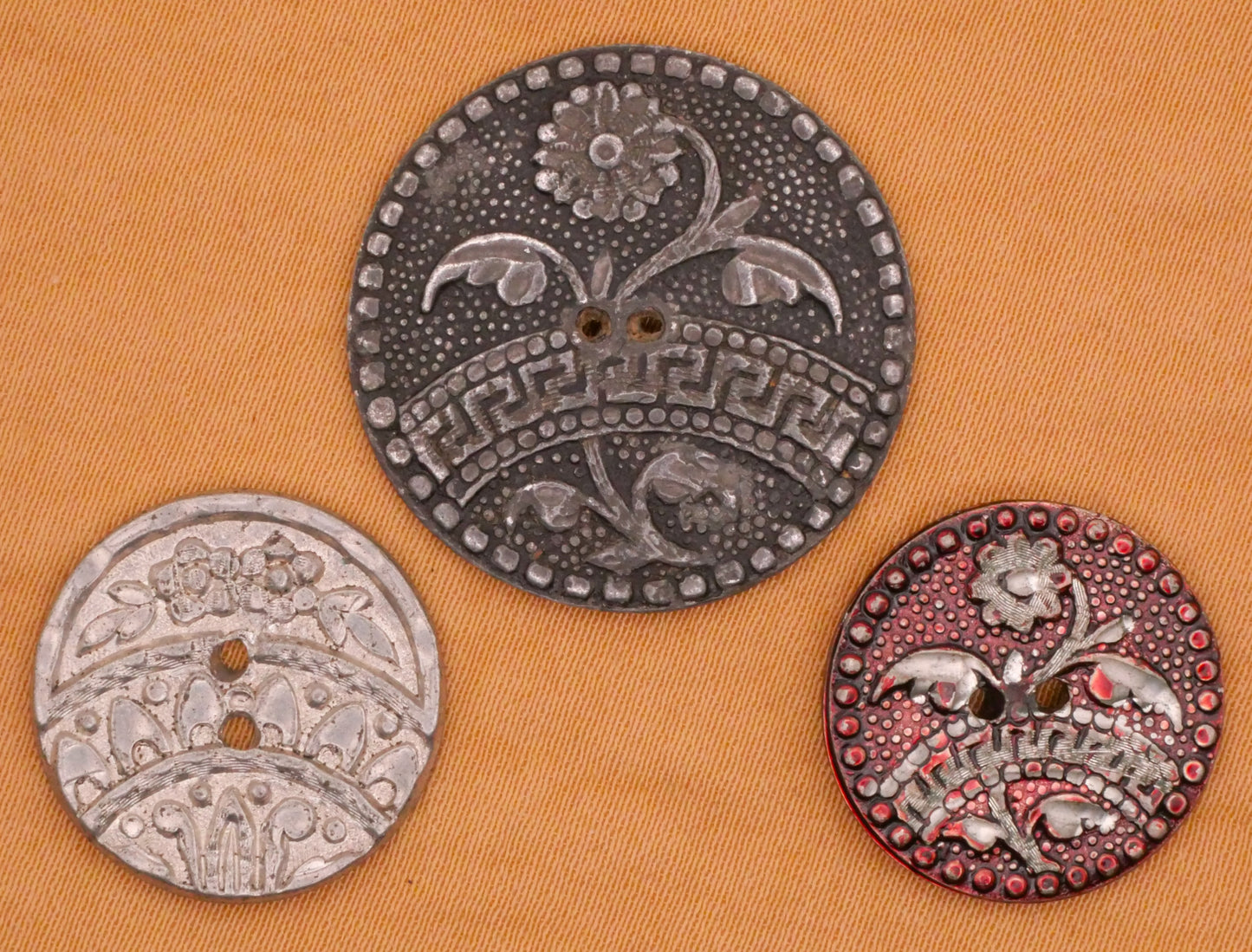 Flower Floral Band Flat Sew-Thru Antique Metal Button Various 18-25mm