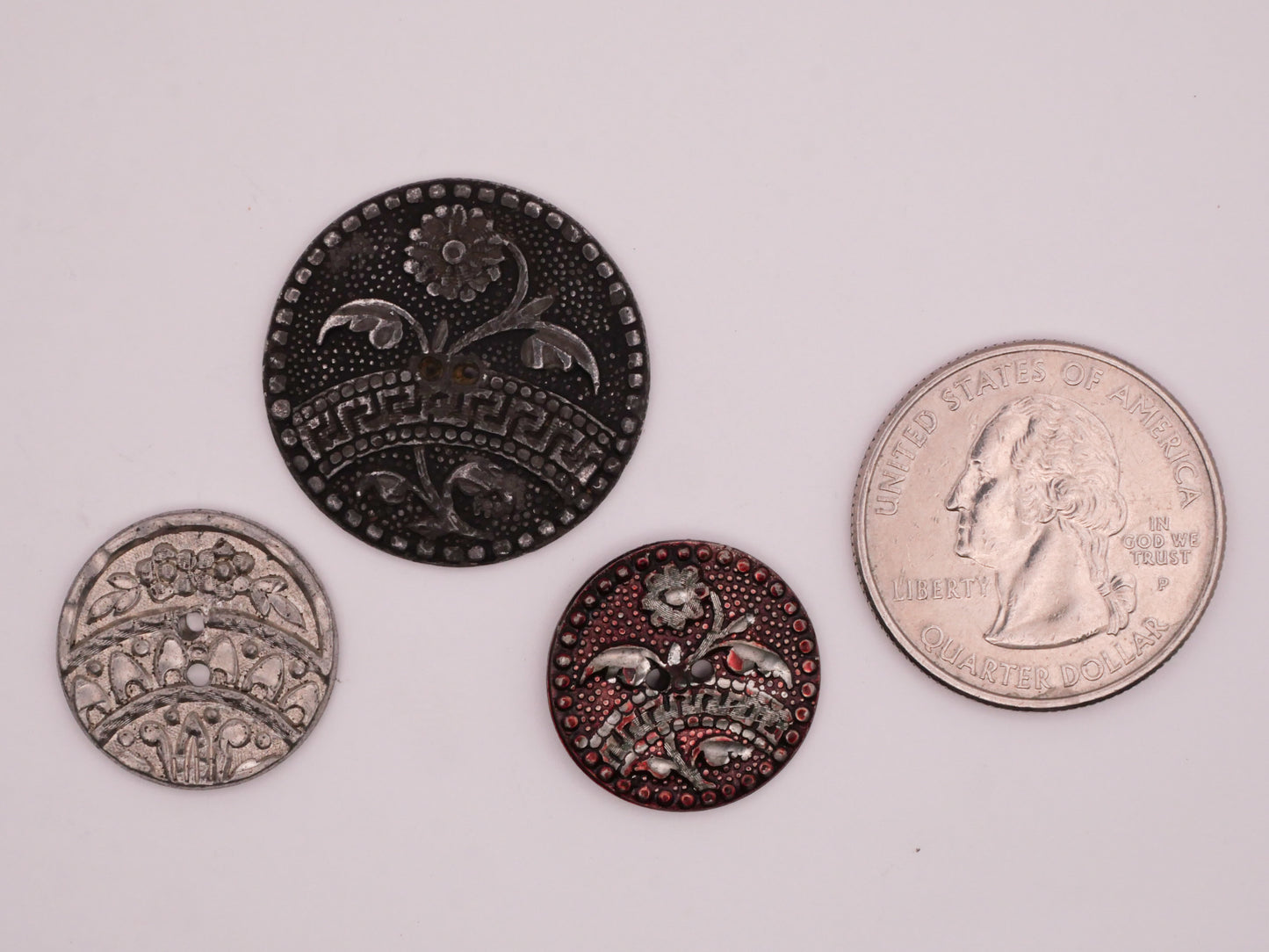 Flower Floral Band Flat Sew-Thru Antique Metal Button Various 18-25mm