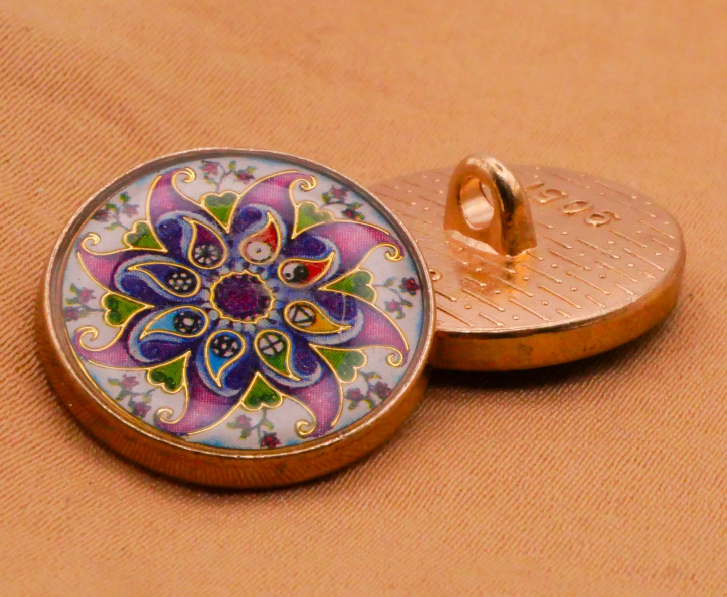 Flower Spiral Paisley Heart Yin Yang Resin Gold Metal Button 18mm