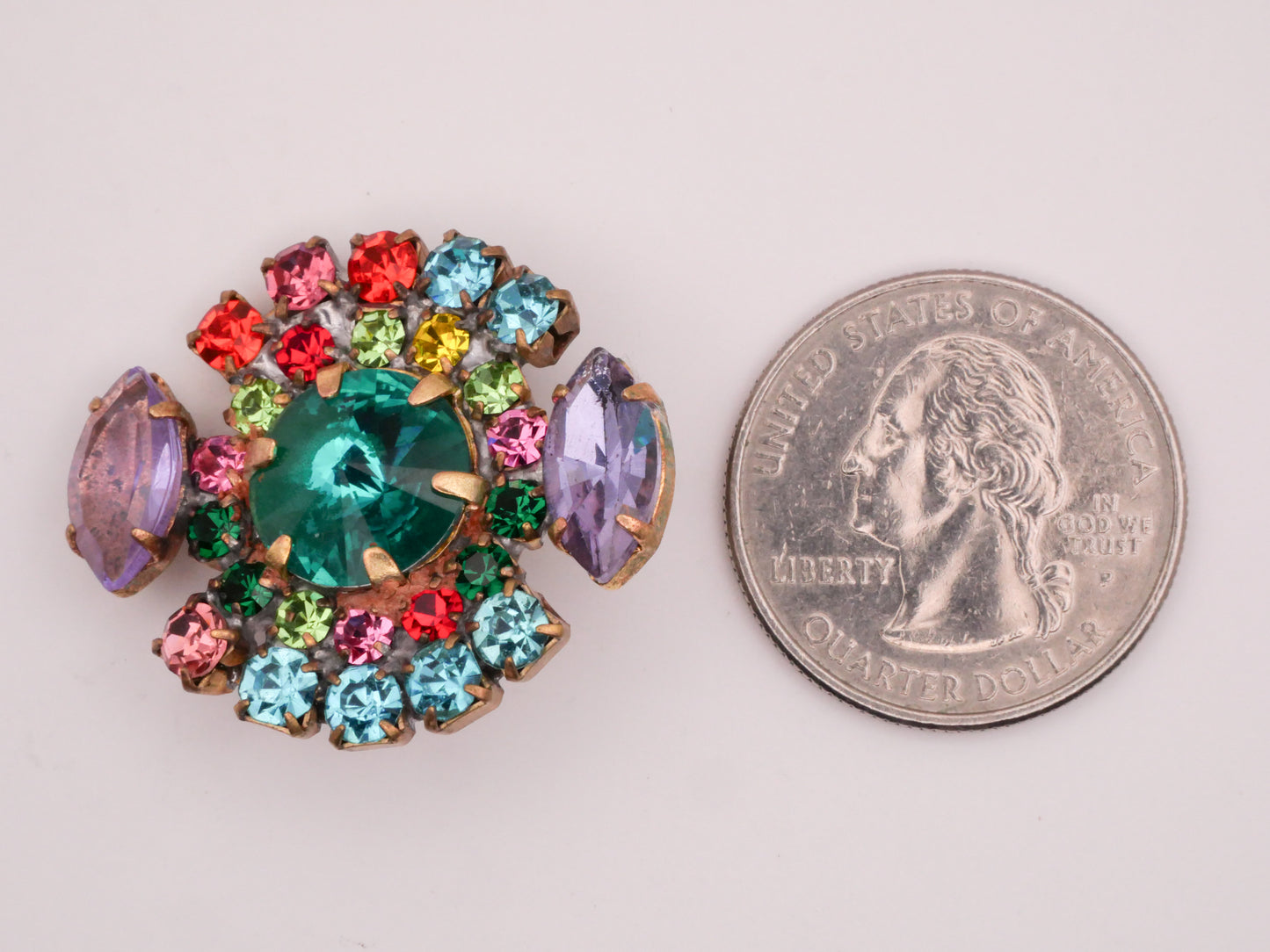 Peacock Green Center Colorful Czech Glass Rhinestone Metal Button 28x32mm