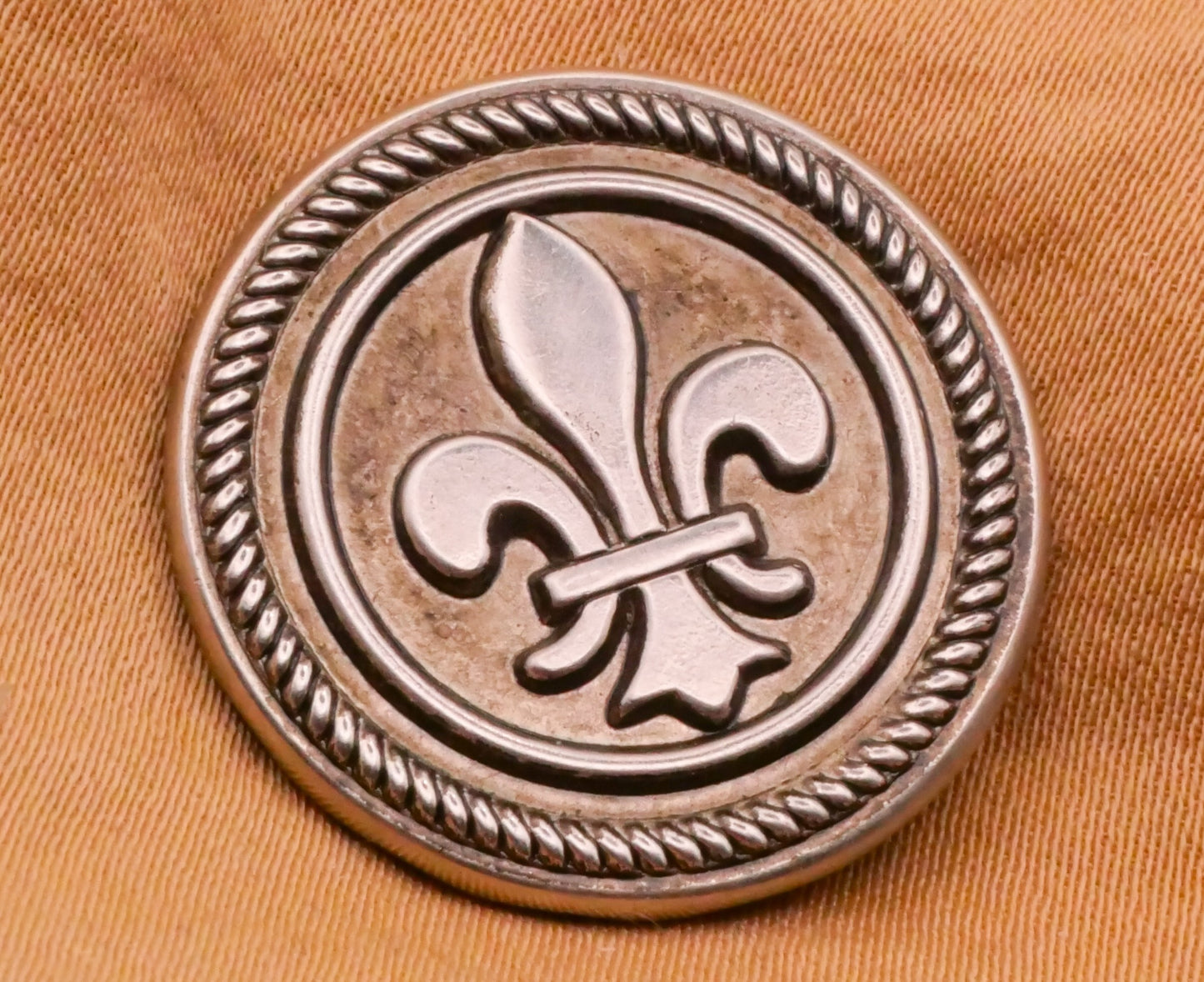 Fleur De Lis Rope Edge Silver Metal Button 23mm