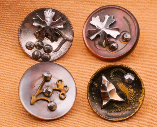 Foliage Steel-Cut Metal or Mother of Pearl Button Various 14-15mm