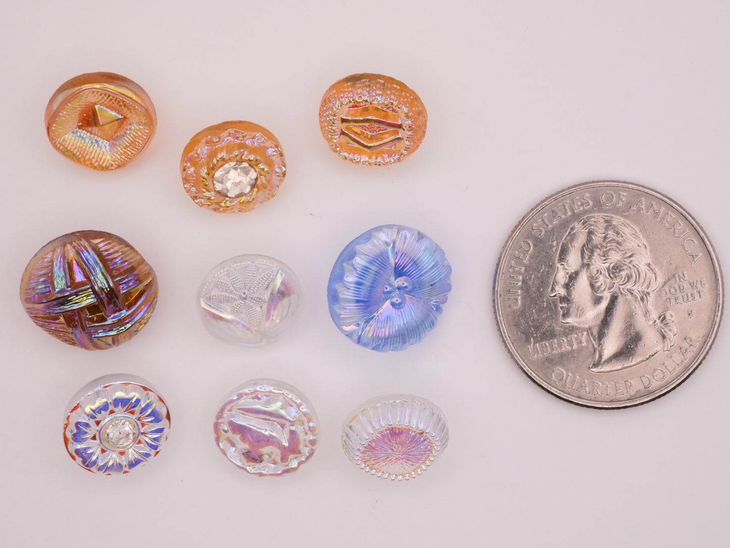Iridescent Transparent Vintage Glass Button Various 11-14mm