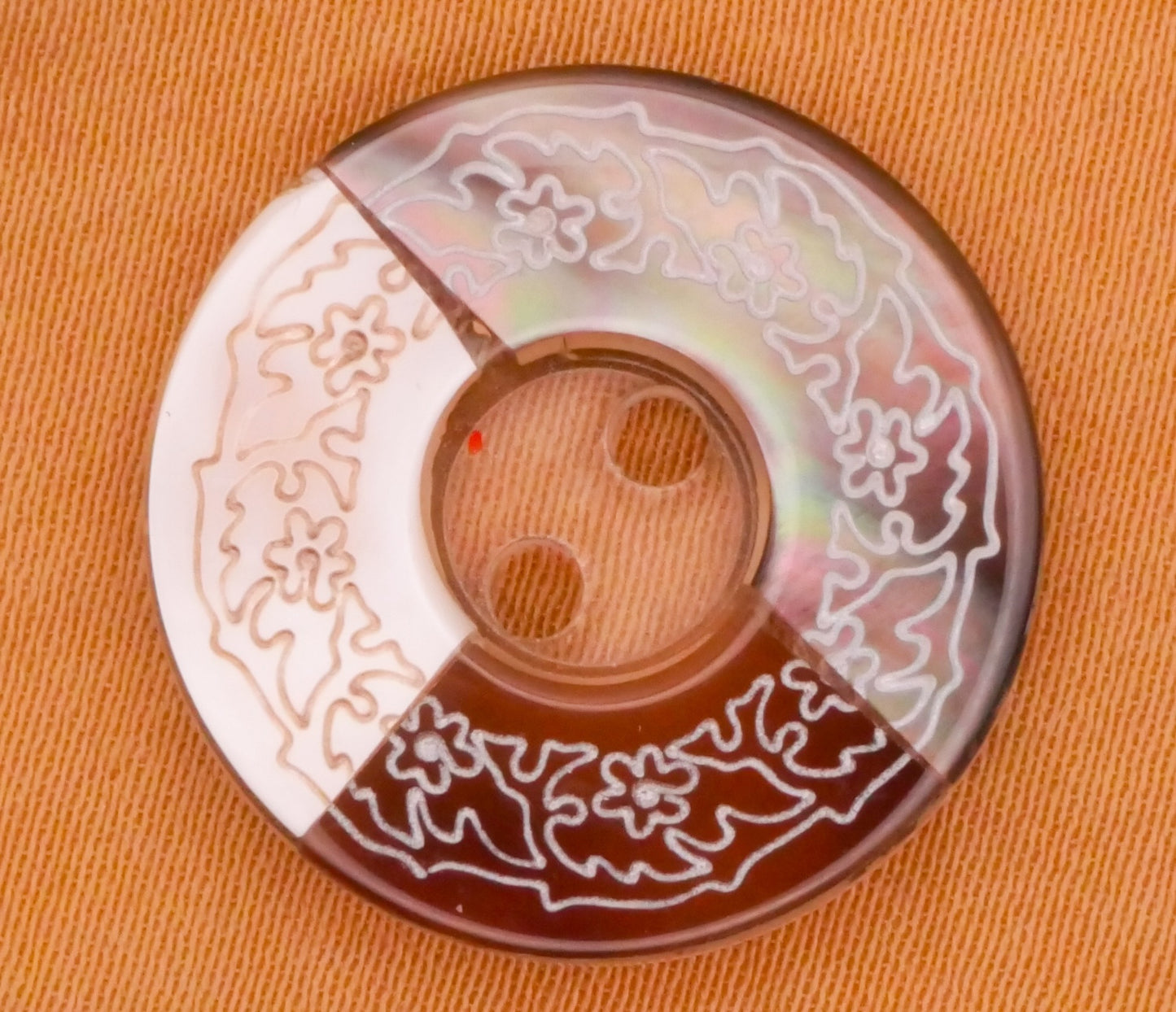 Wreath Etched Embedded Mother of Pearl Plastic Button 21mm
