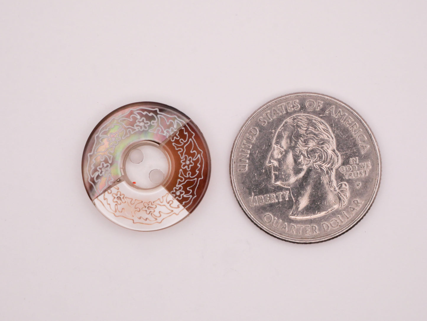Wreath Etched Embedded Mother of Pearl Plastic Button 21mm