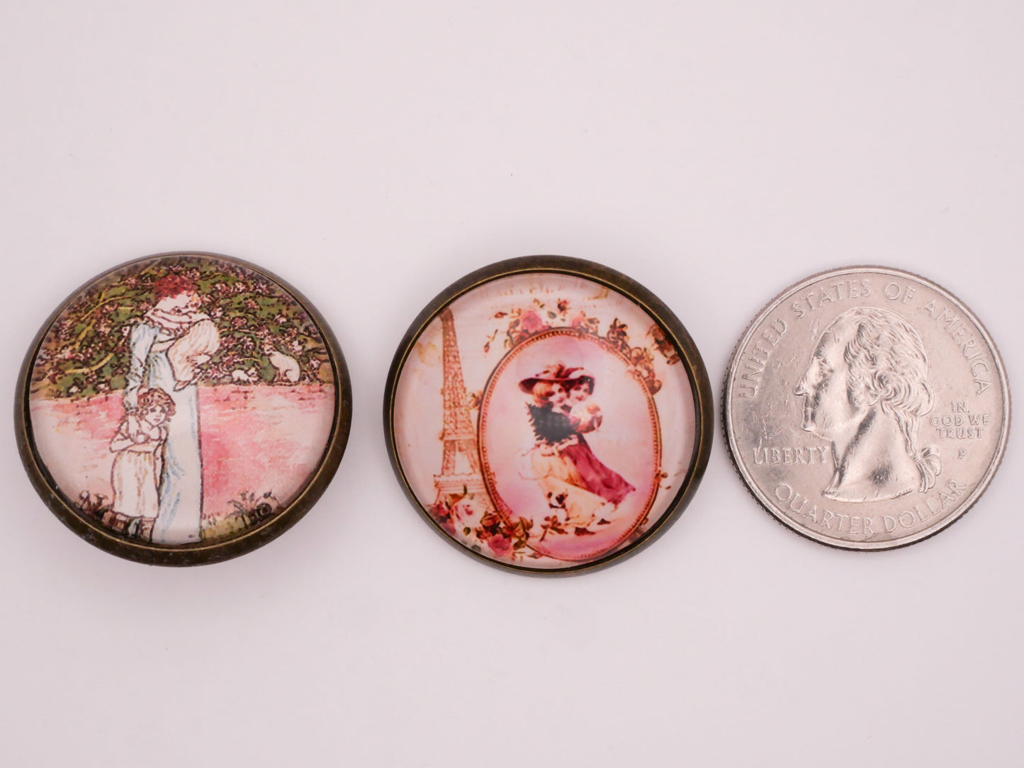 Children Scene Glass Dome Bronze Metal Button Various 28mm