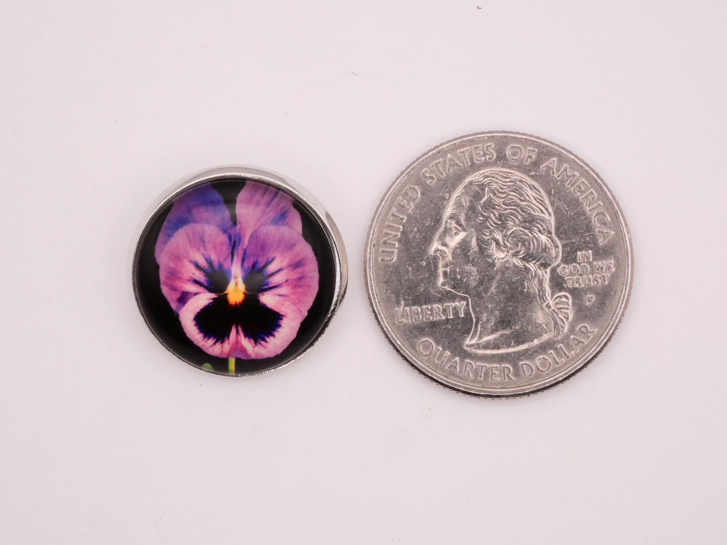 Pansy Colorful Glass Dome Silver Metal Set of Five Buttons Various 20mm