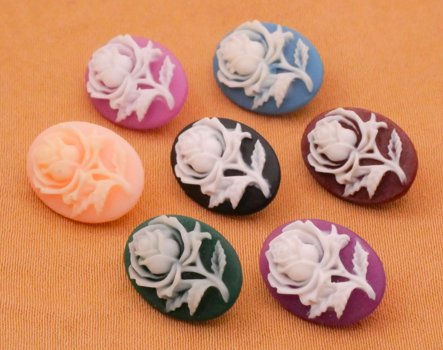 Rose Cameo Oval Plastic Button Various 10x14mm