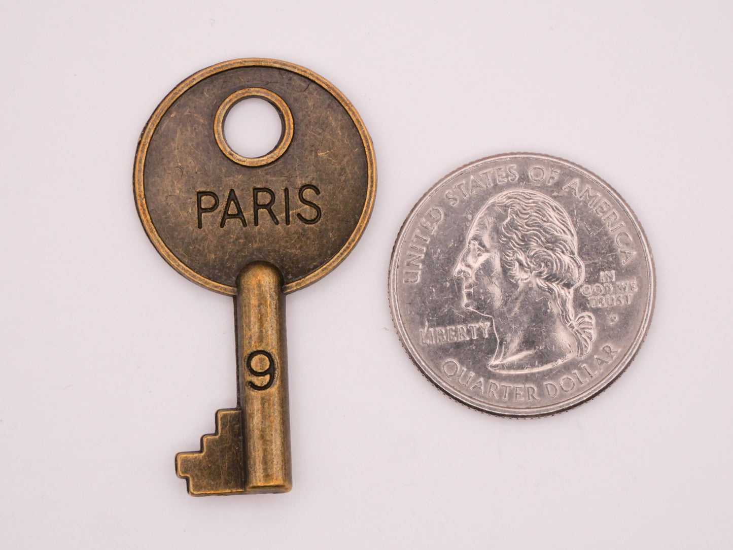 Paris Key Bronze Metal Pair of Charms Decorations 22x40mm