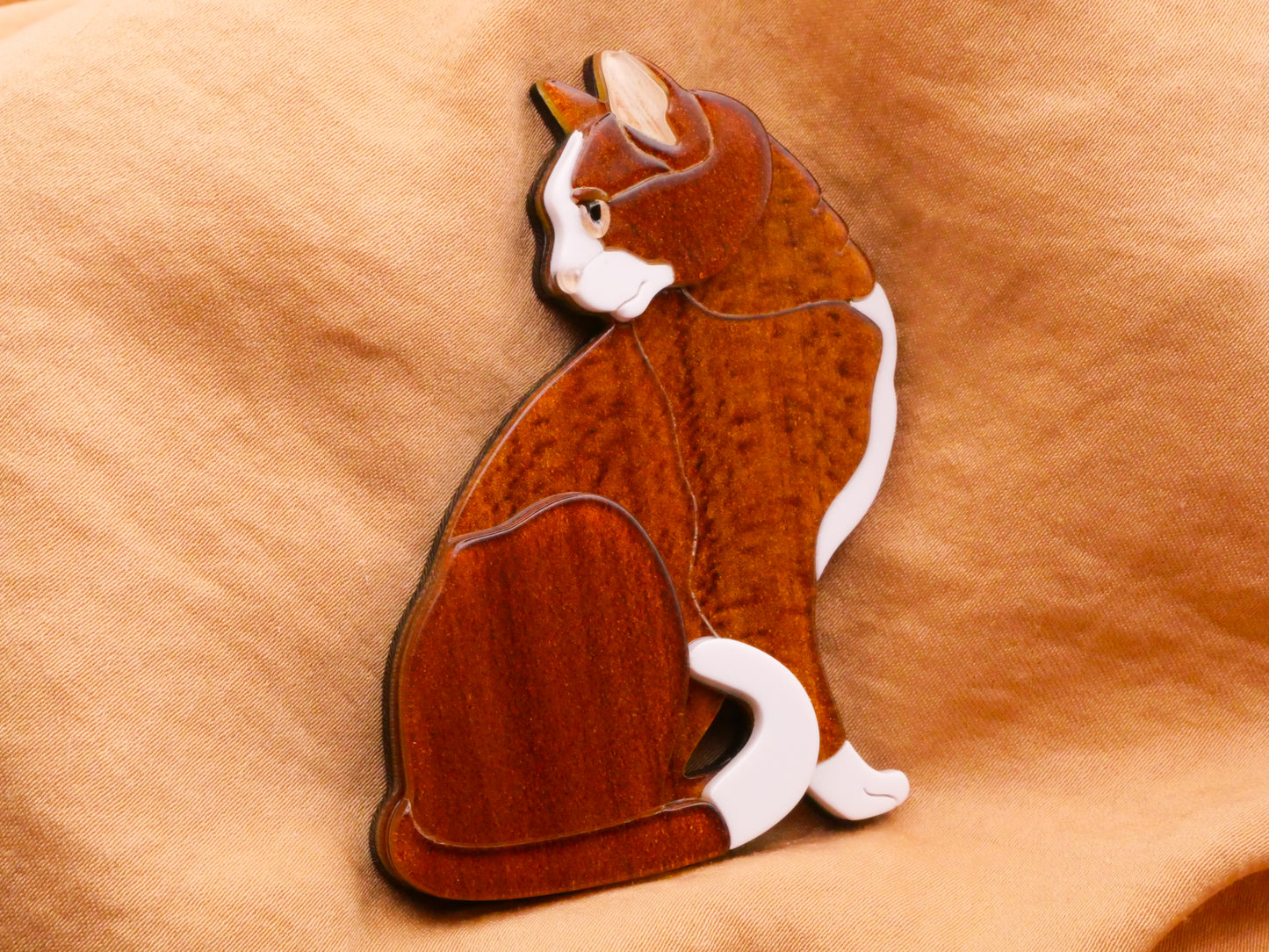 Cat Kitty Wood Grain Look Acrylic Plastic Large Button 50x64mm