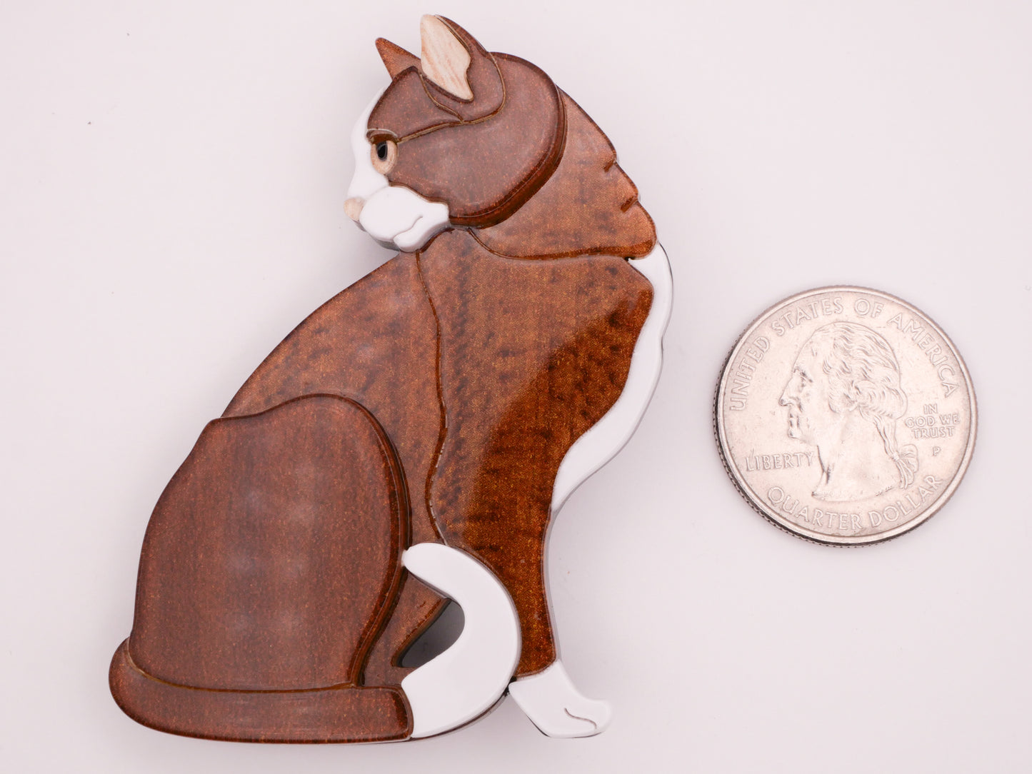 Cat Kitty Wood Grain Look Acrylic Plastic Large Button 50x64mm