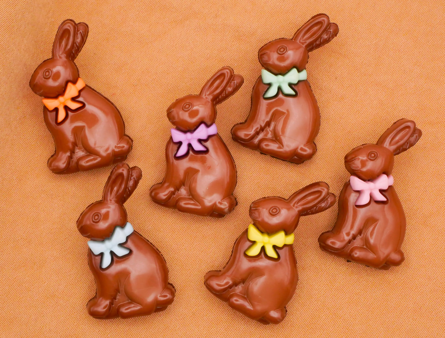 Chocolate Bunny Rabbit Bow Plastic Set of Six Buttons 16x27mm
