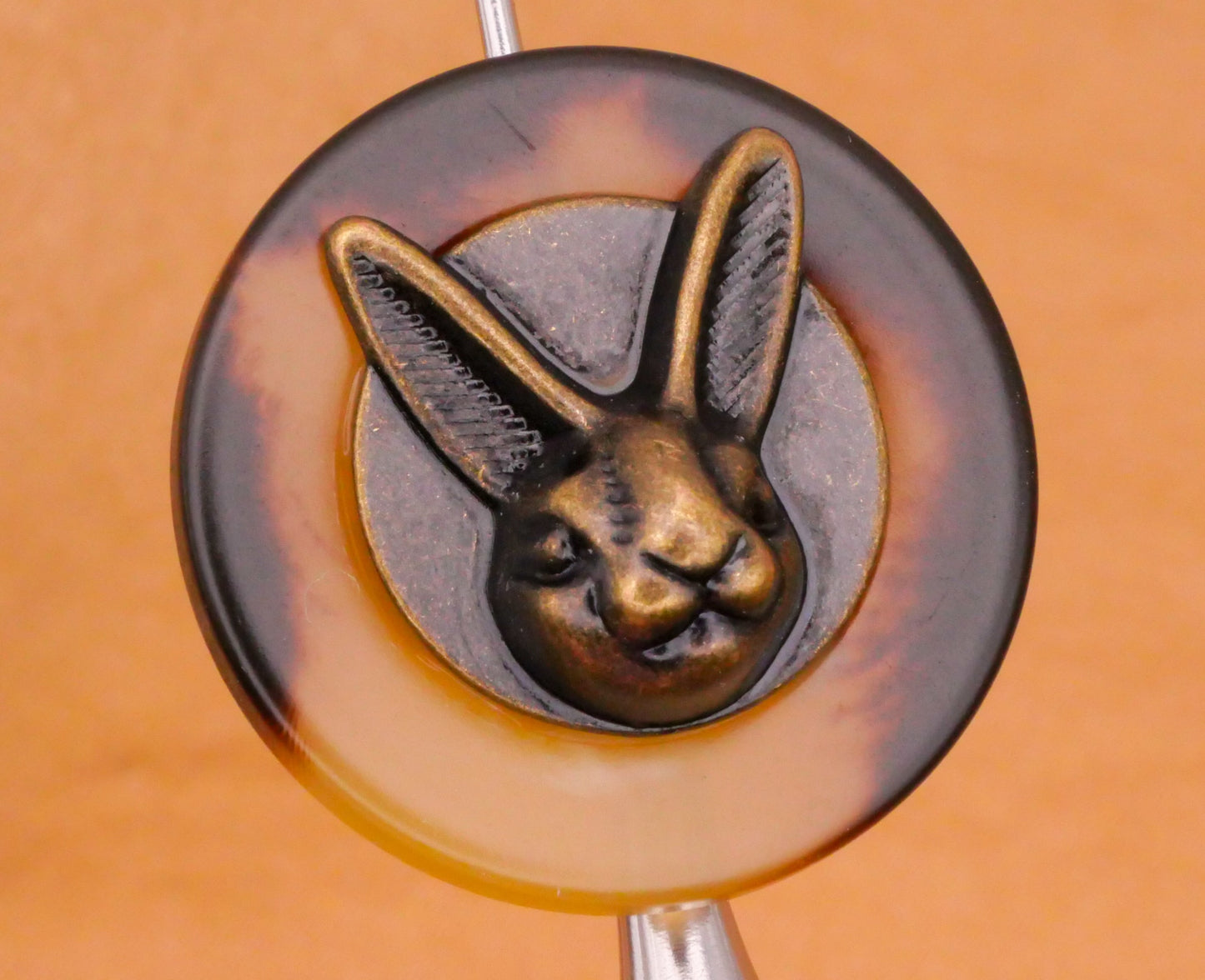 Bunny Rabbit Tortoiseshell Plastic Bronze Metal Button 25mm