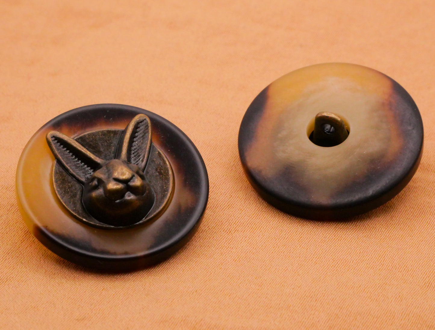 Bunny Rabbit Tortoiseshell Plastic Bronze Metal Button 25mm