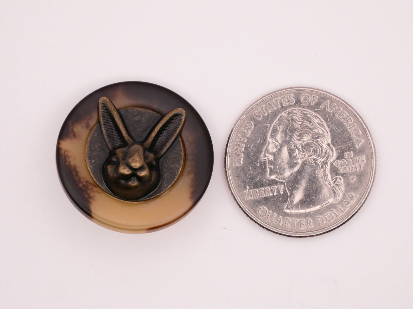 Bunny Rabbit Tortoiseshell Plastic Bronze Metal Button 25mm