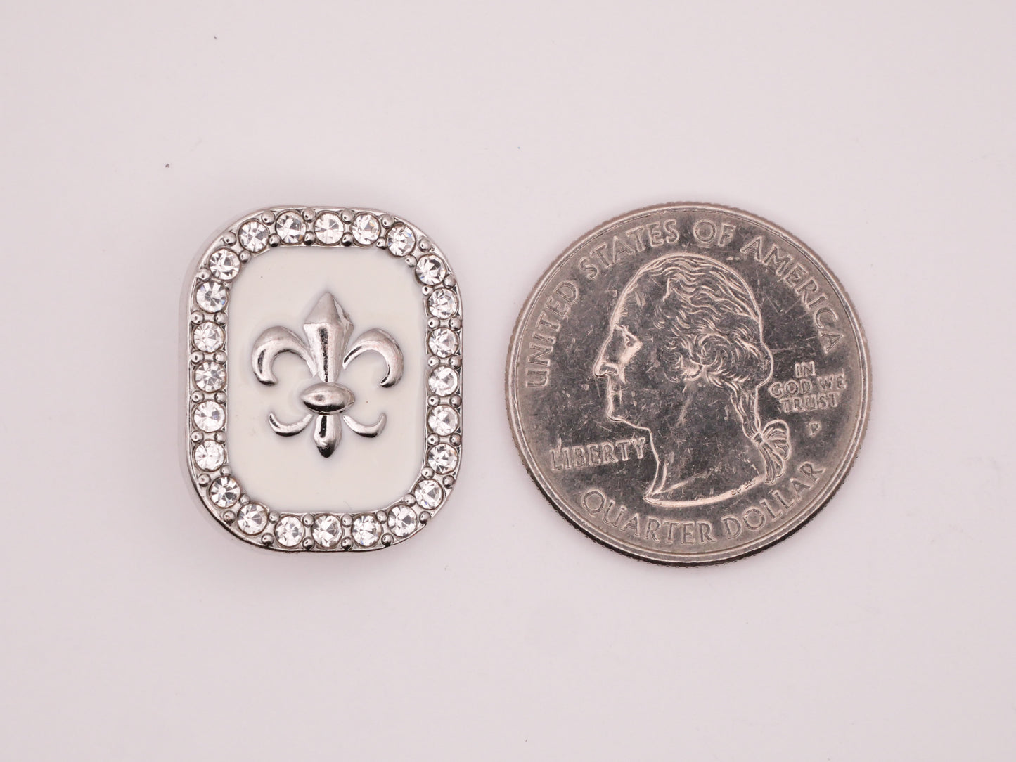Fleur De Lis Enamel Rhinestone Frame Silver Metal Button 19x23mm