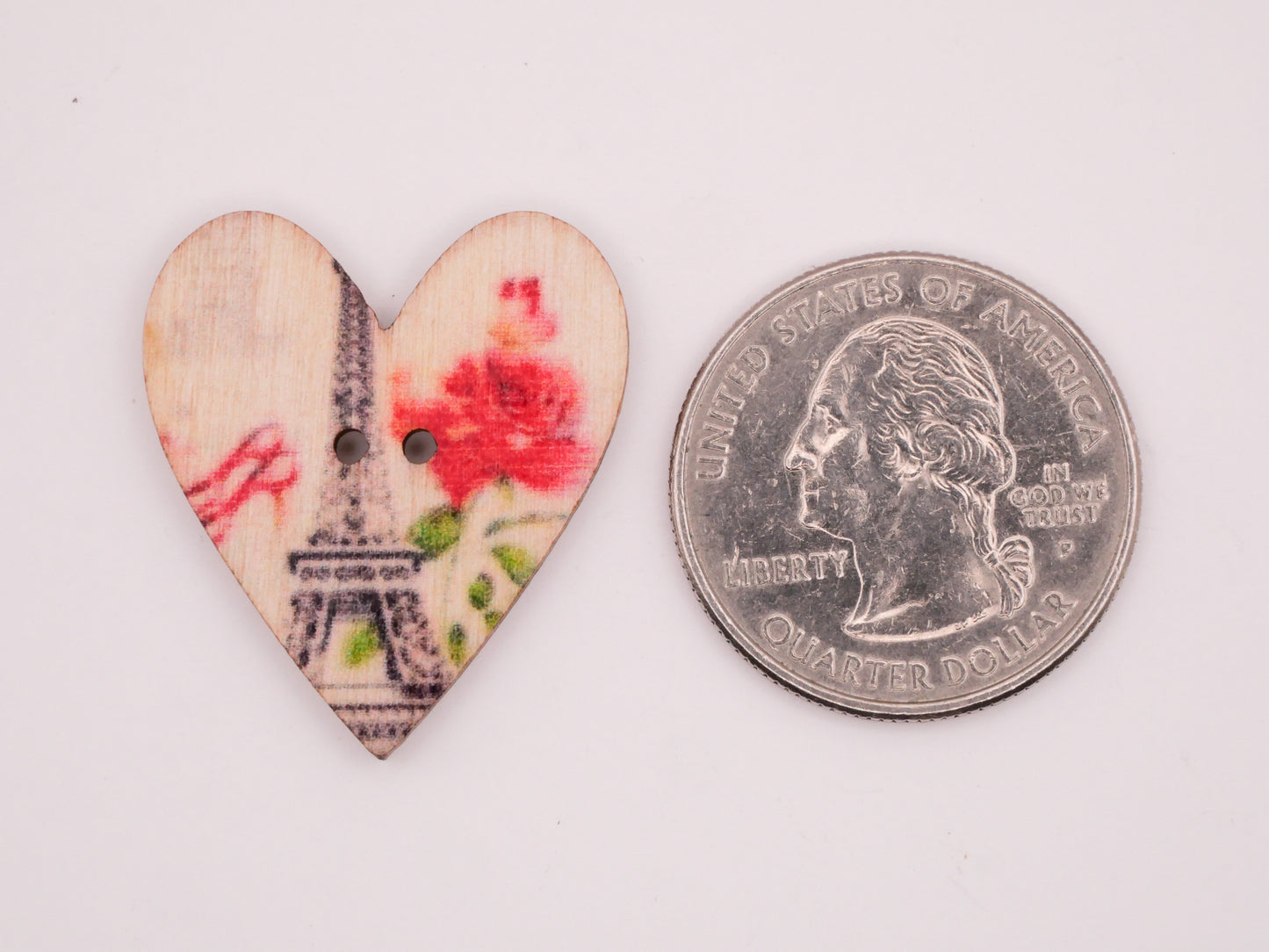 Heart Paris Eiffel Tower Wood Sew-Thru Button Various 25x29mm