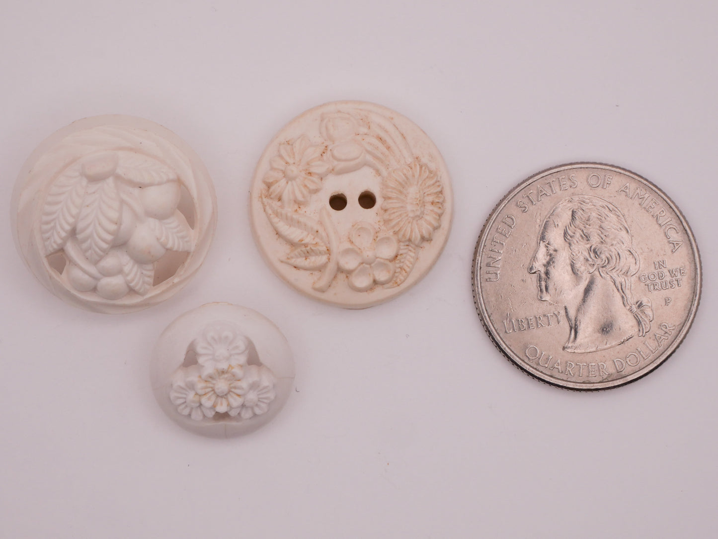 Fruit or Flowers Vintage Housecoat White Plastic Button Various 15-22mm