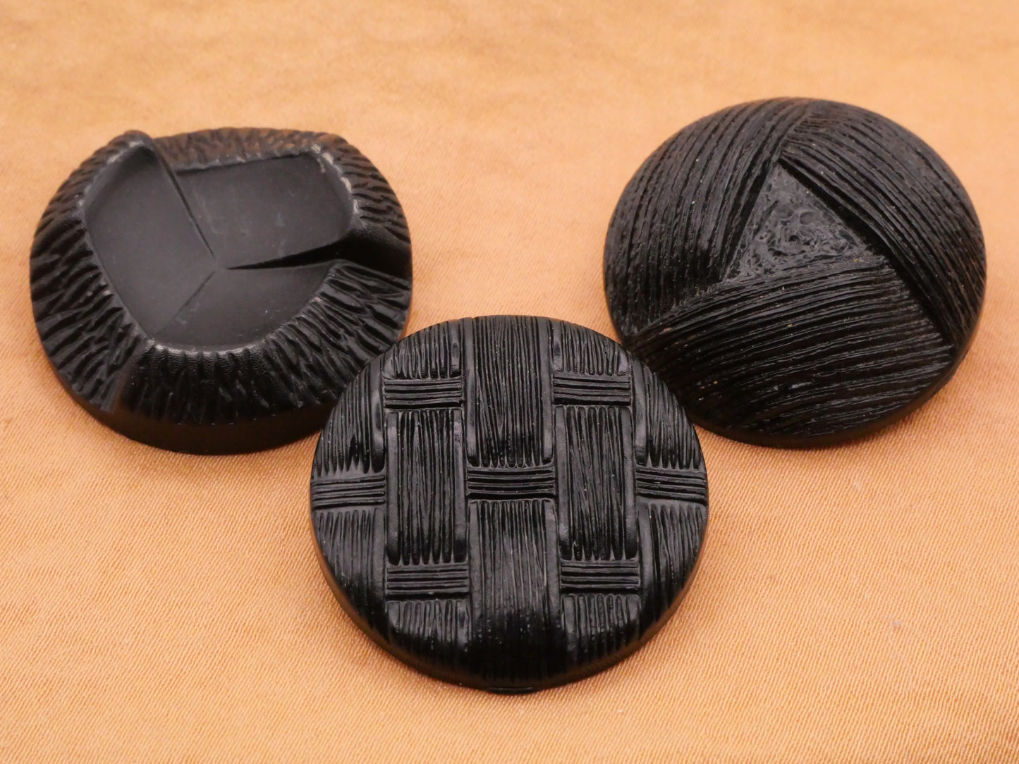 Texture Black Plastic Vintage Button Various 27-28mm