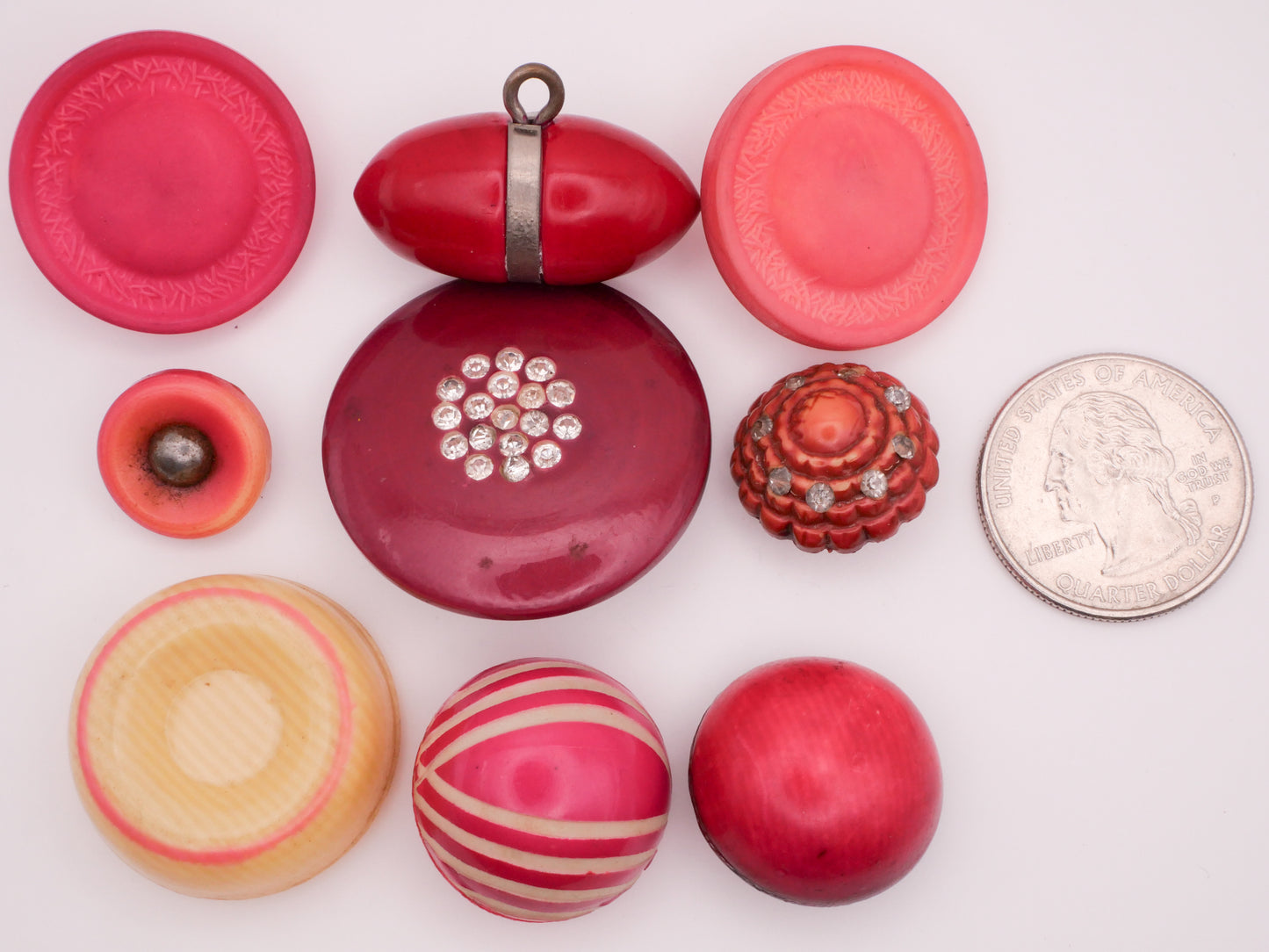Pink Fuchsia Celluloid Early Plastic Button Various 15-34mm