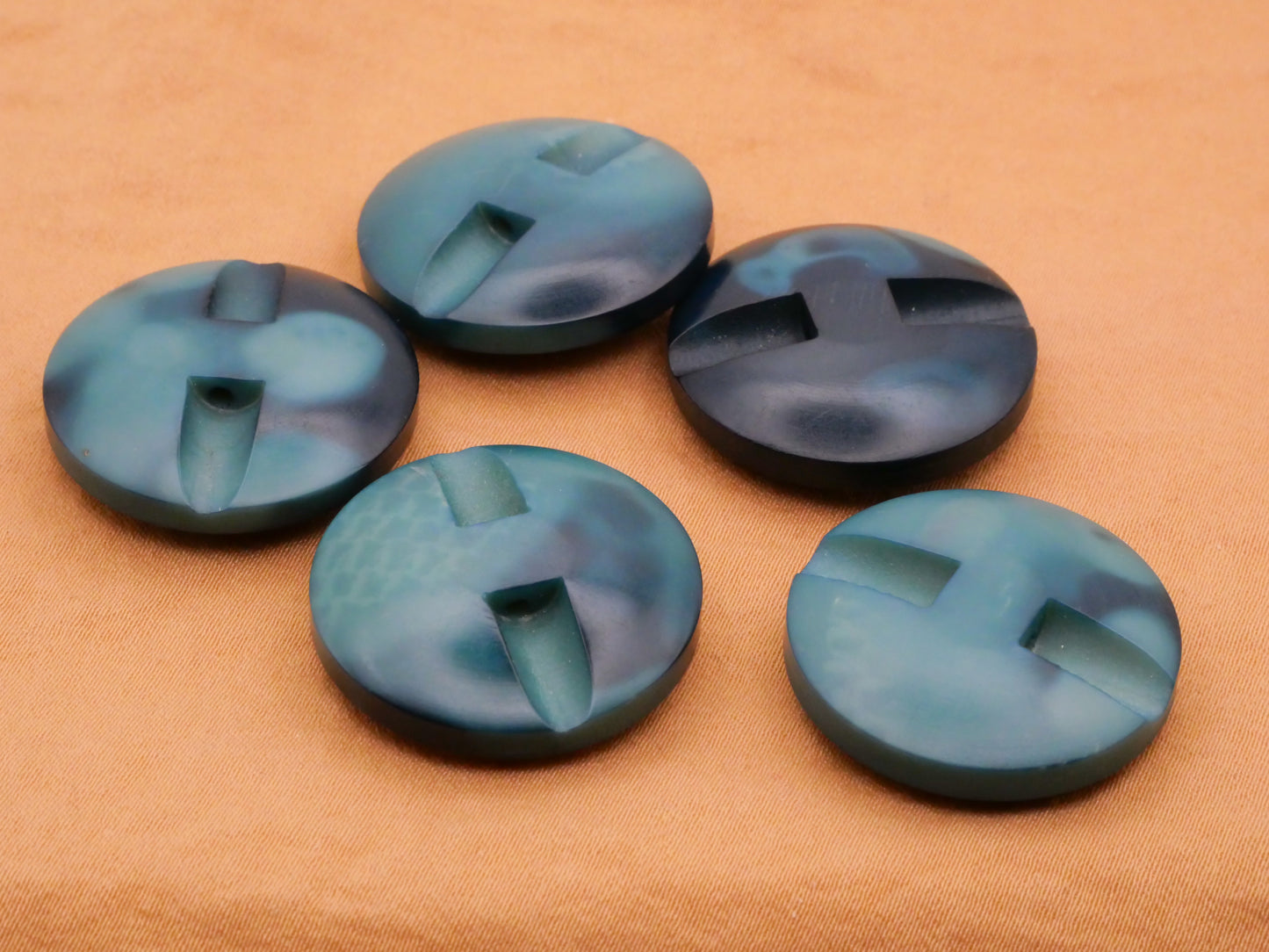 Marbled Blue Green Vintage Plastic Set of Five Buttons 25mm