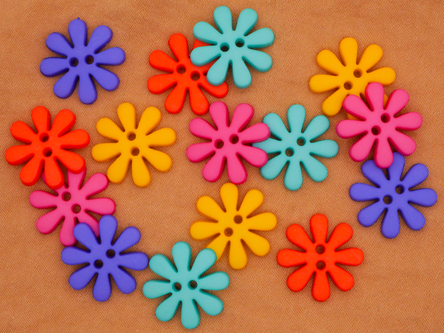 Flower Colorful Plastic Sew-Thru Set of Fifteen Buttons 15mm