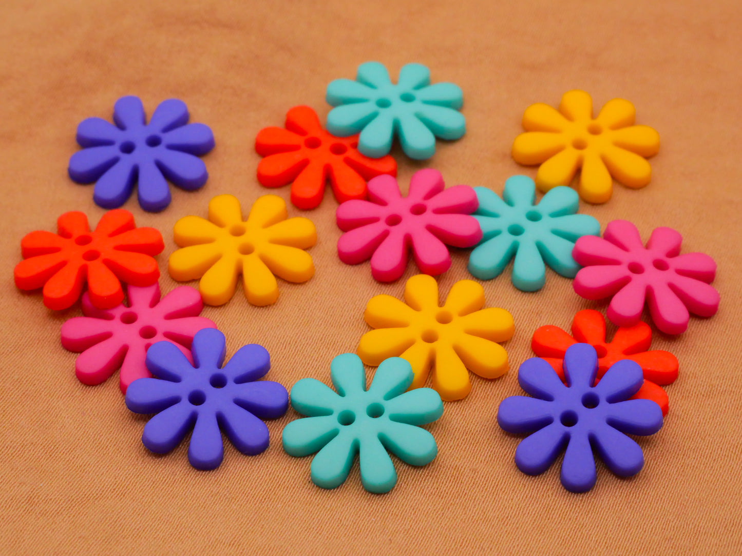 Flower Colorful Plastic Sew-Thru Set of Fifteen Buttons 15mm