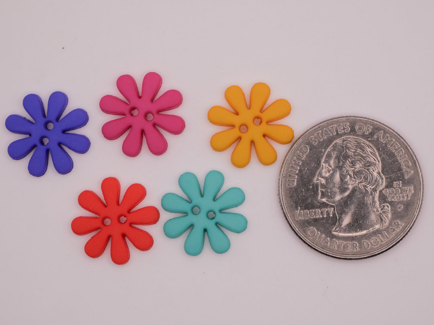 Flower Colorful Plastic Sew-Thru Set of Fifteen Buttons 15mm