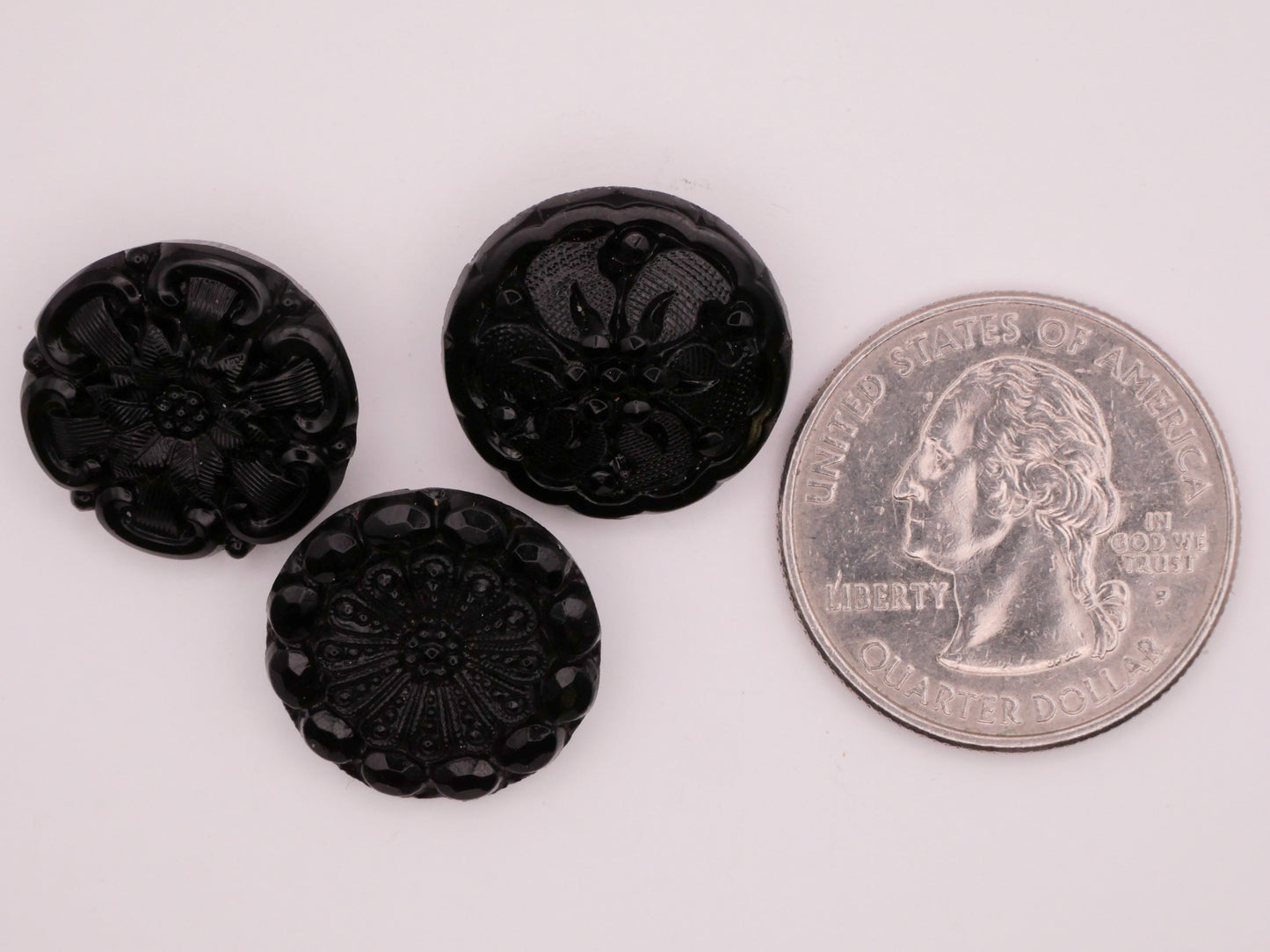 Flower Intricate Black Glass Vintage Button Various 18mm