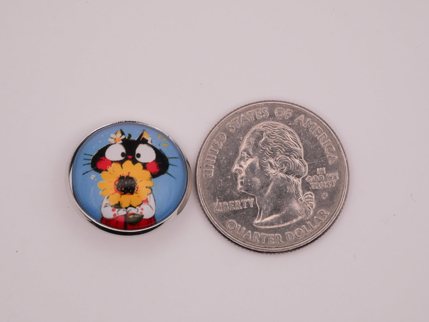 Cat Kitty Sunflowers Glass Silver Metal Set of Five Buttons Various 20mm