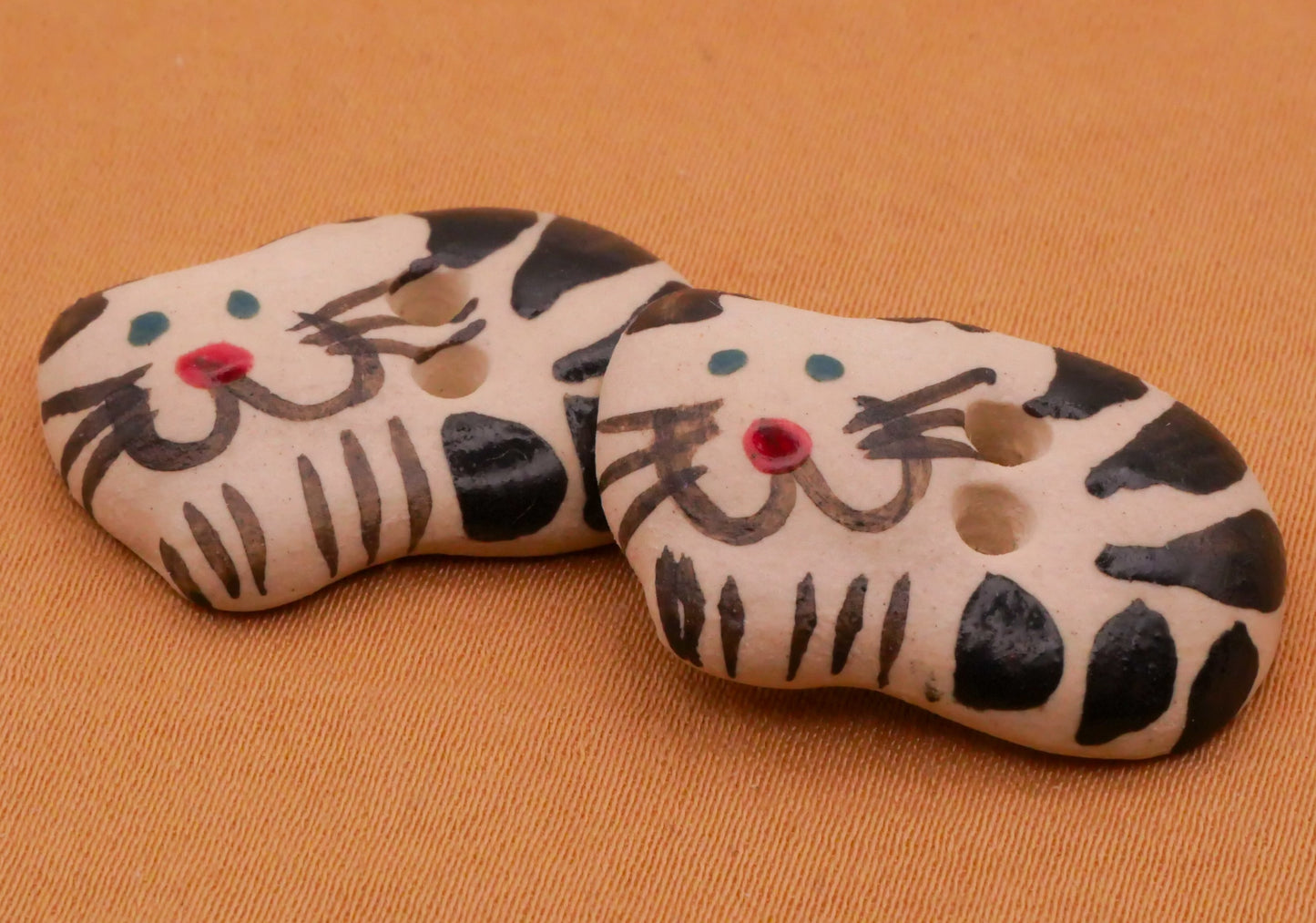 Cat Kitty Curled Up Black White Hand-Painted Ceramic Button 16x24mm